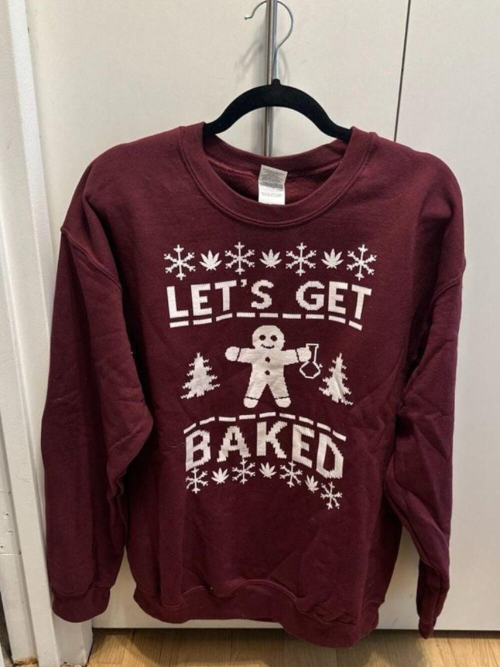 Gildan Heavy Blend Maroon Let's Get Baked Gingerbread 420 Ugly Christmas Sweater